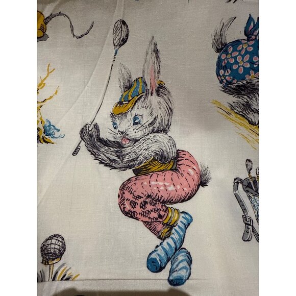 Vintage Childrens Fabric With Playful Animal Sports Prints 36" Width Cotton Mate - Picture 2 of 11